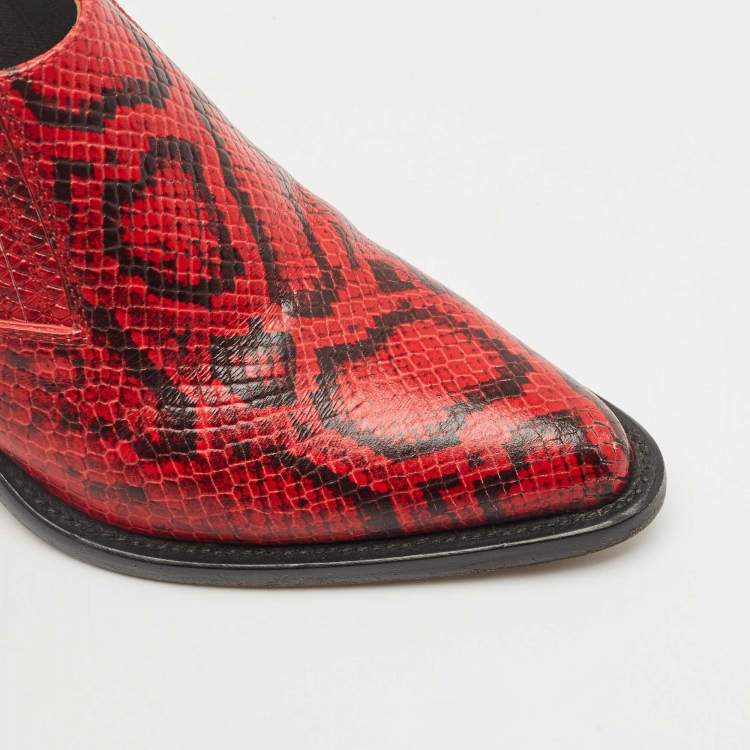 Pre Owned Chloe Red/Black Snakeskin Embossed Leather Rylee Booties Size 36