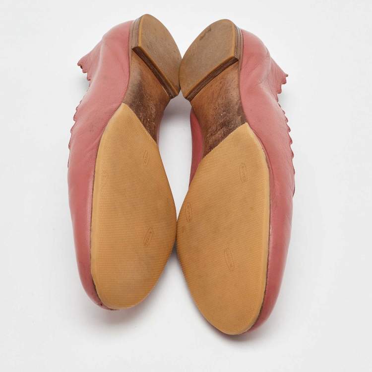 Pre Owned Chloe Peach Pink Scalloped Leather Lauren Ballet Flats Size 37