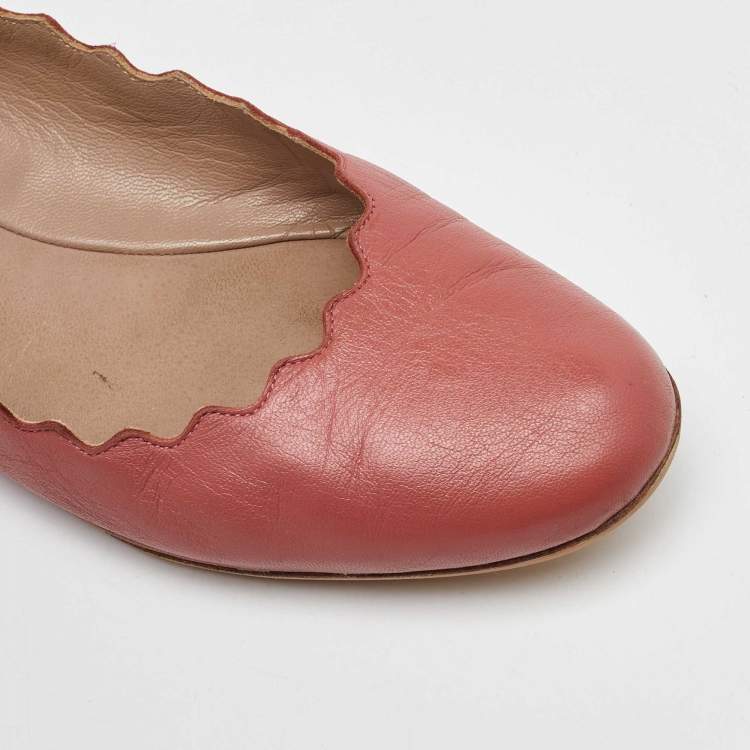Pre Owned Chloe Peach Pink Scalloped Leather Lauren Ballet Flats Size 37