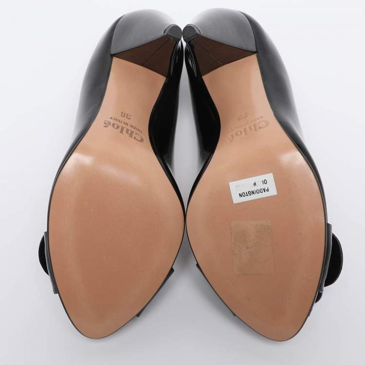 Pre Owned Chloe Black Patent Leather Buckle Peep Toe Pumps Size 36