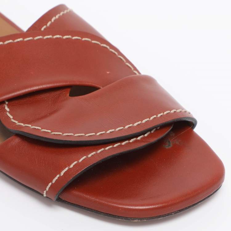 Pre Owned Chloe Brown Leather Slide Sandals Size 35