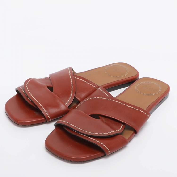 Pre Owned Chloe Brown Leather Slide Sandals Size 35