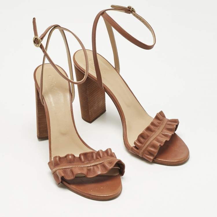 Pre Owned Chloe Brown Leather Delight Ankle Strap Sandals Size 39
