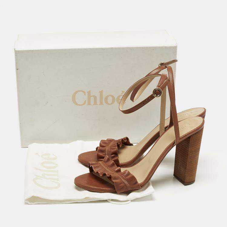 Pre Owned Chloe Brown Leather Delight Ankle Strap Sandals Size 39