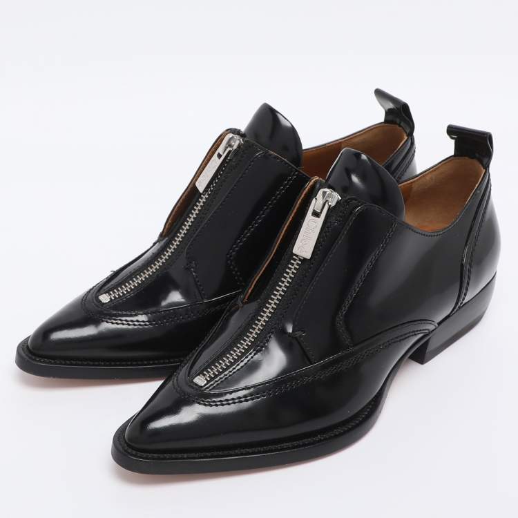 Pre Owned Chloé Black Patent Leather Rylee Zip Up Derby Size 35.5