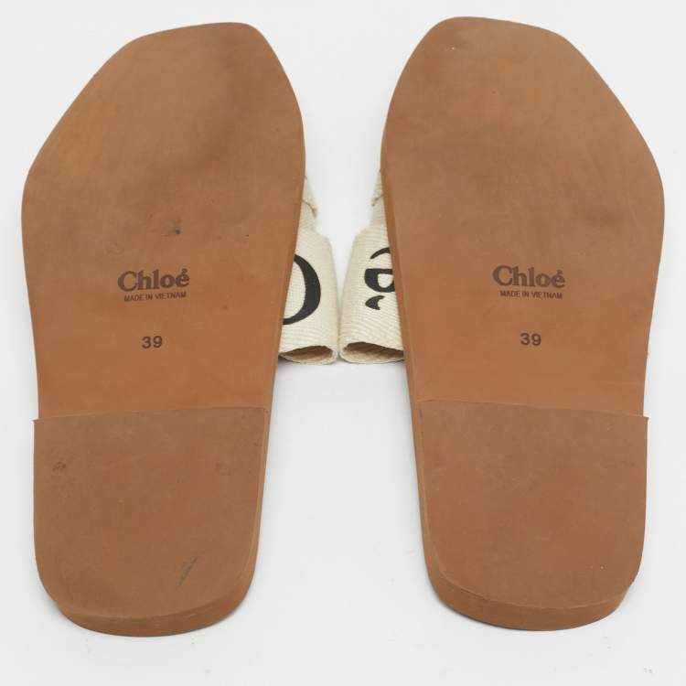 Pre Owned Chloe Cream Canvas Woody Slide Sandals Size 39