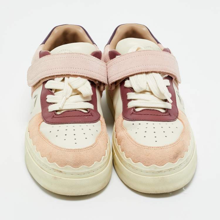 Pre Owned Chloe Multicolor Leather and Suede Lauren Lace Up Sneakers Size 40