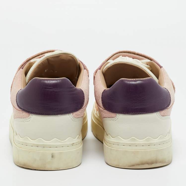Pre Owned Chloe Multicolor Leather and Suede Lauren Lace Up Sneakers Size 40