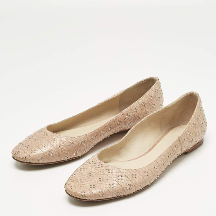 Pre Owned Chloe Beige Snakeskin Leather Studs Embellished Ballet Flats Size 40