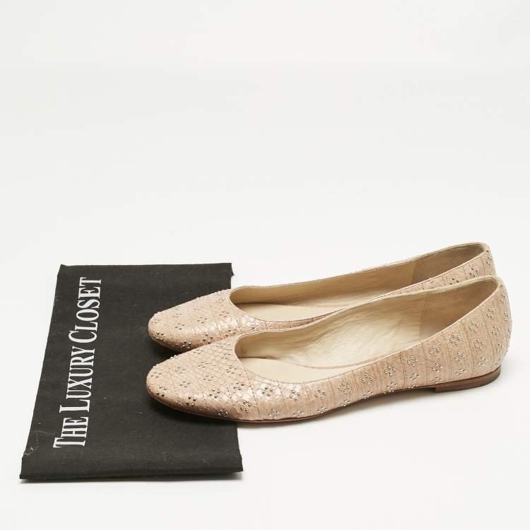 Pre Owned Chloe Beige Snakeskin Leather Studs Embellished Ballet Flats Size 40