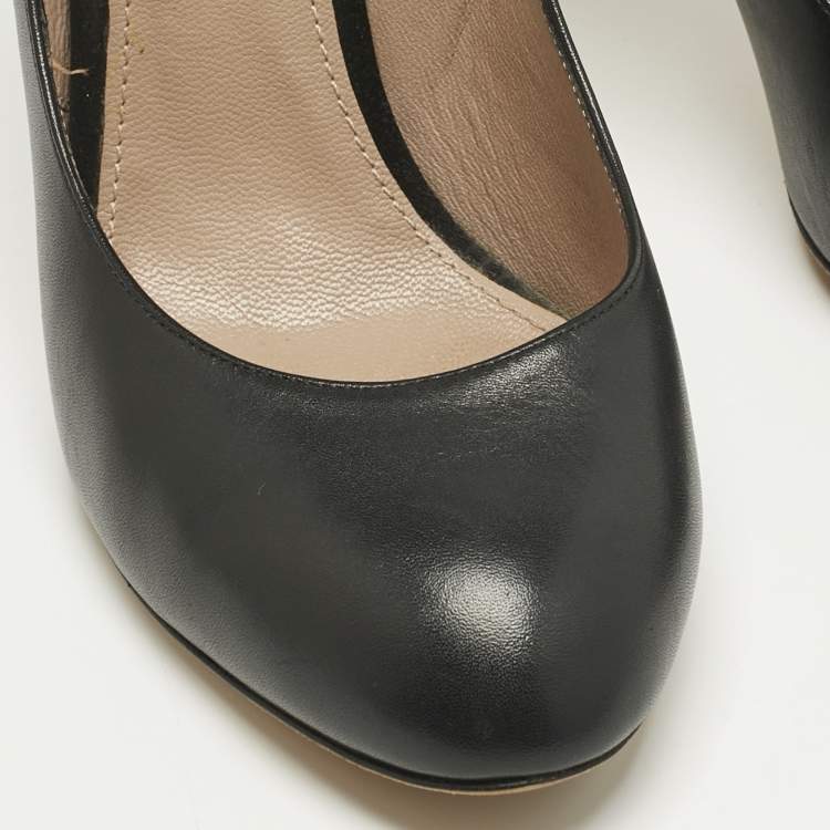 Pre Owned Chloe Black Leather Round Toe Pumps Size 37.5