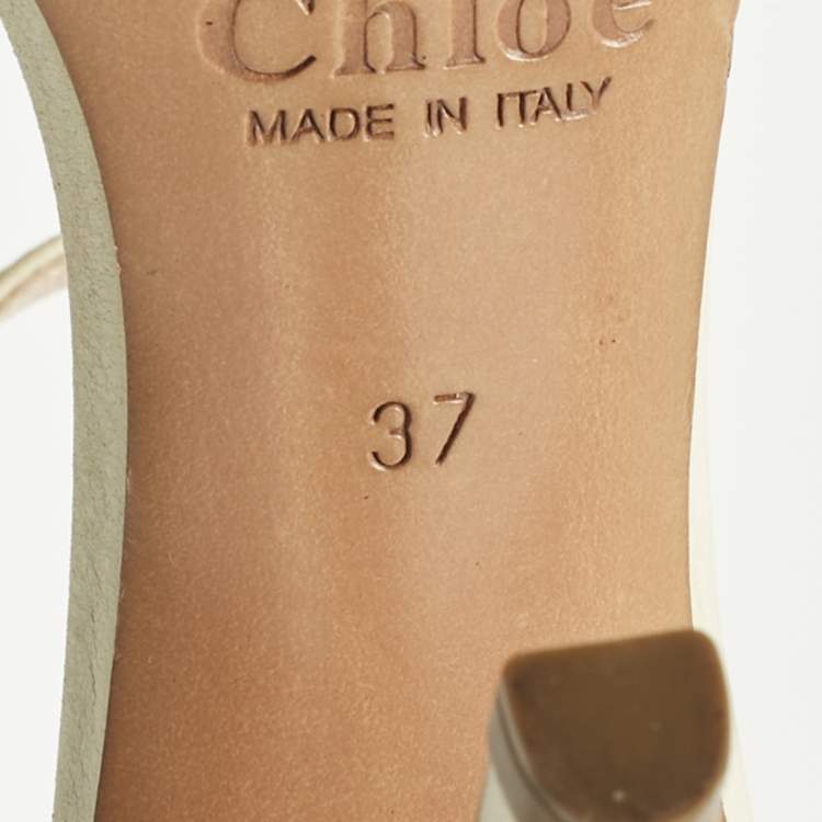 Pre Owned Chloe Cream Leather Bow  Ankle Strap Sandals Size 37