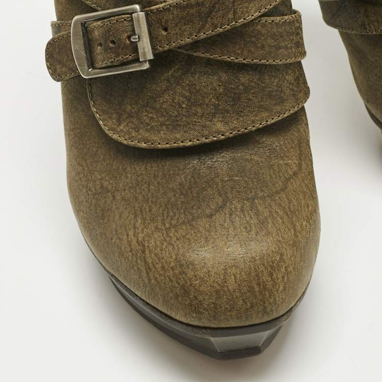 Pre Owned Chloé Green Leather Buckle Clogs Size 37