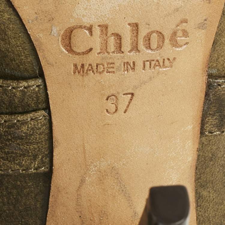 Pre Owned Chloé Green Leather Buckle Clogs Size 37