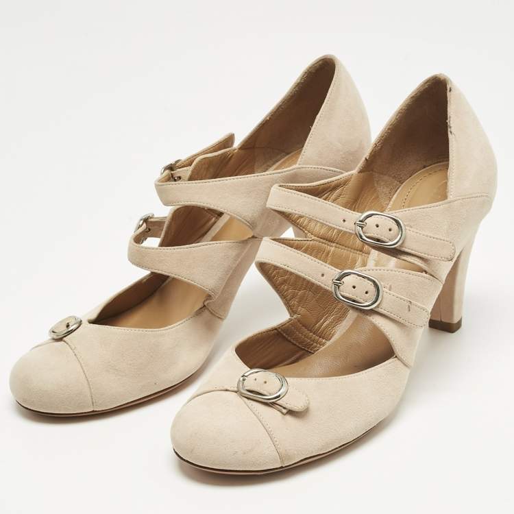 Pre Owned Chloé Cream Suede Mary Jane Pumps Size 37