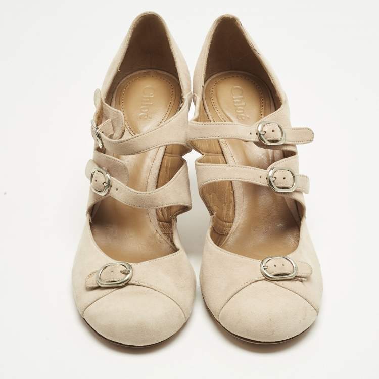 Pre Owned Chloé Cream Suede Mary Jane Pumps Size 37