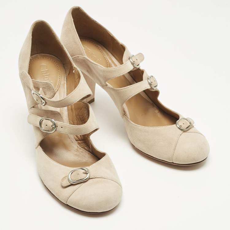 Pre Owned Chloé Cream Suede Mary Jane Pumps Size 37