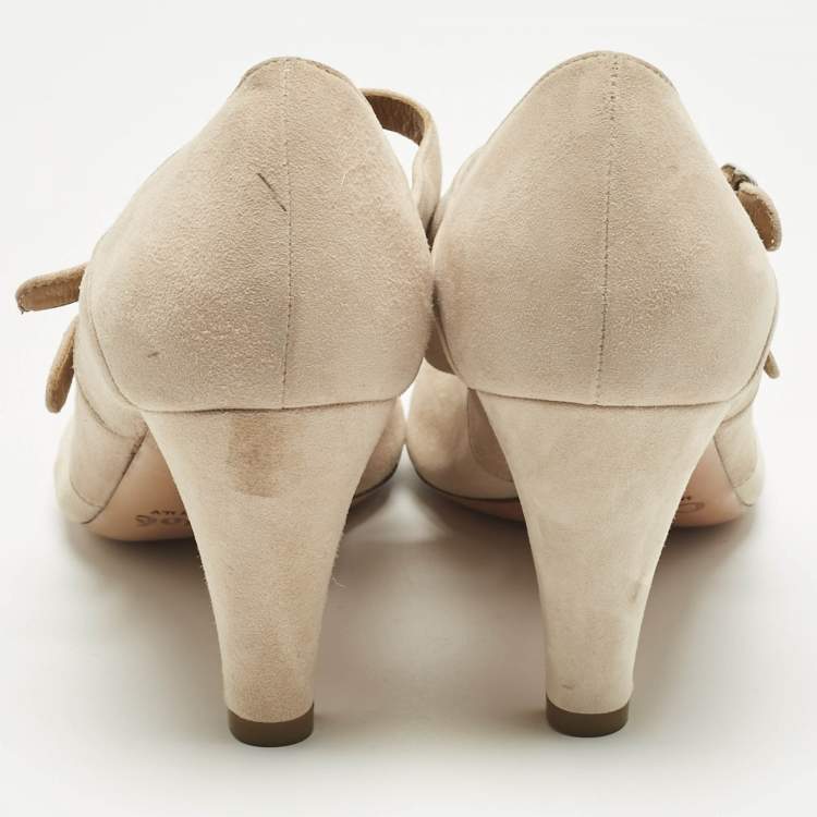 Pre Owned Chloé Cream Suede Mary Jane Pumps Size 37