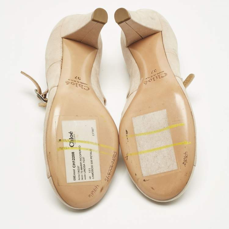 Pre Owned Chloé Cream Suede Mary Jane Pumps Size 37