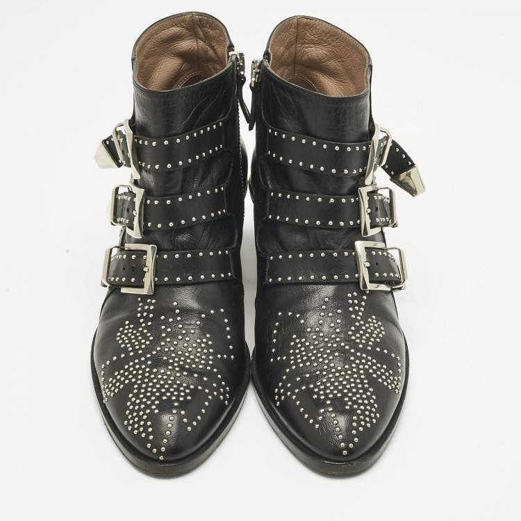 Pre Owned Chloe Black Leather Susanna Ankle Length Boots Size 37