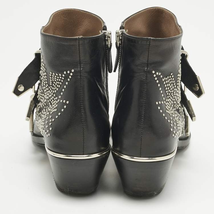 Pre Owned Chloe Black Leather Susanna Ankle Length Boots Size 37