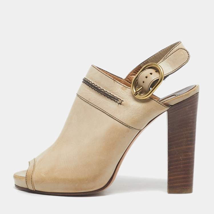 Pre Owned Chloe Tan Leather Peep Toe Ankle Strap Sandals Size 37