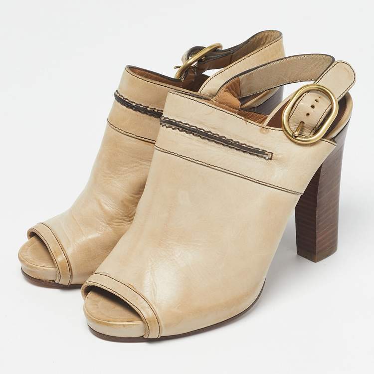 Pre Owned Chloe Tan Leather Peep Toe Ankle Strap Sandals Size 37