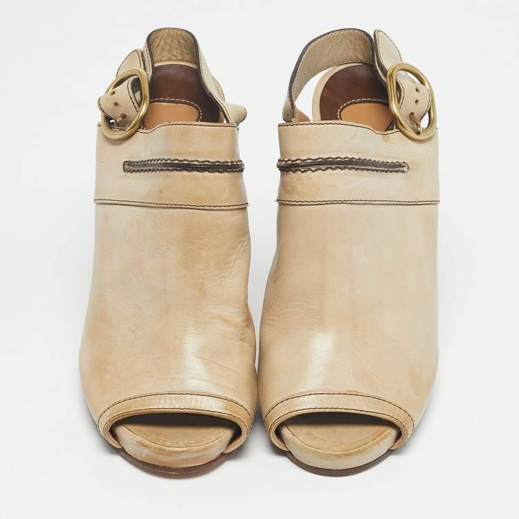 Pre Owned Chloe Tan Leather Peep Toe Ankle Strap Sandals Size 37