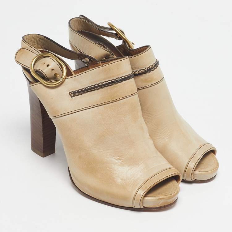 Pre Owned Chloe Tan Leather Peep Toe Ankle Strap Sandals Size 37