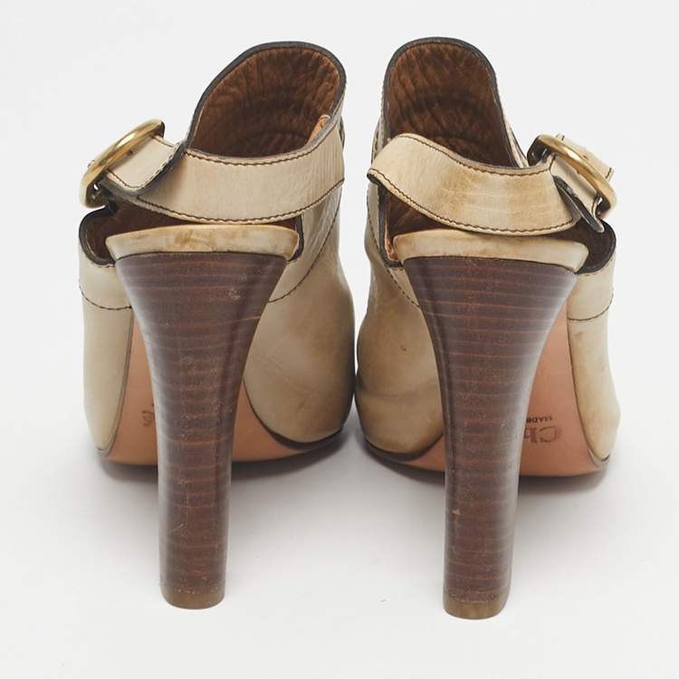 Pre Owned Chloe Tan Leather Peep Toe Ankle Strap Sandals Size 37