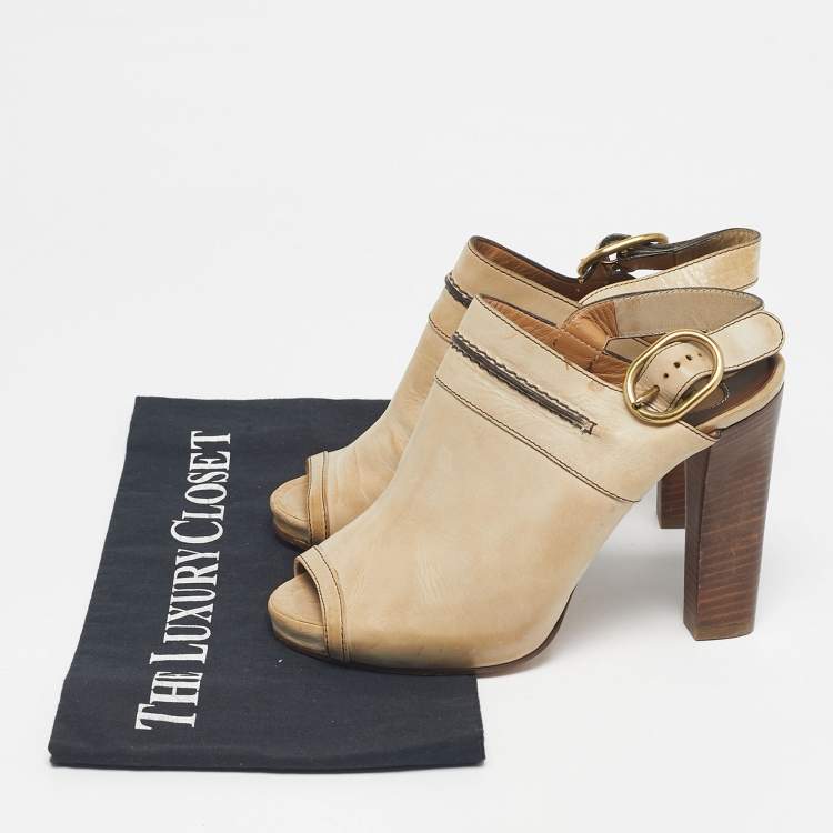 Pre Owned Chloe Tan Leather Peep Toe Ankle Strap Sandals Size 37