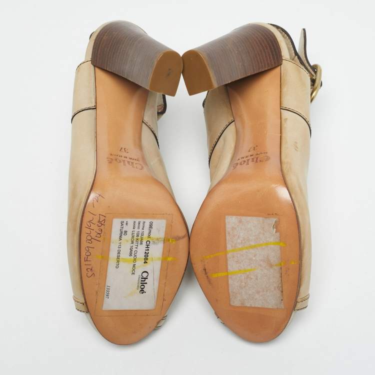 Pre Owned Chloe Tan Leather Peep Toe Ankle Strap Sandals Size 37