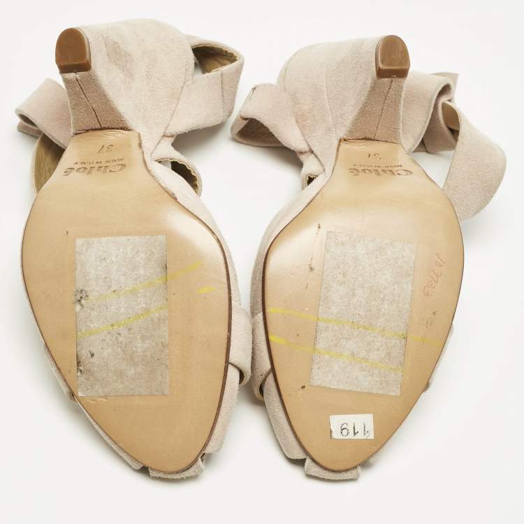 Pre Owned Chloe Beige Suede Strappy Slingback Pumps Size 37