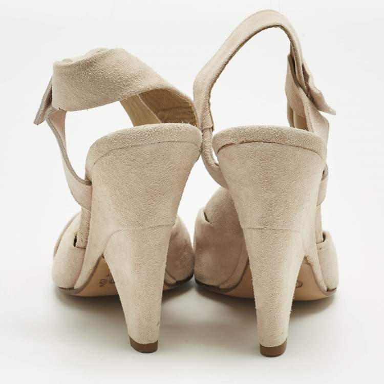 Pre Owned Chloe Beige Suede Strappy Slingback Pumps Size 37