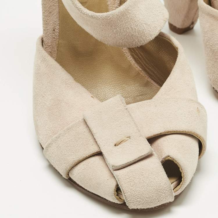 Pre Owned Chloe Beige Suede Strappy Slingback Pumps Size 37
