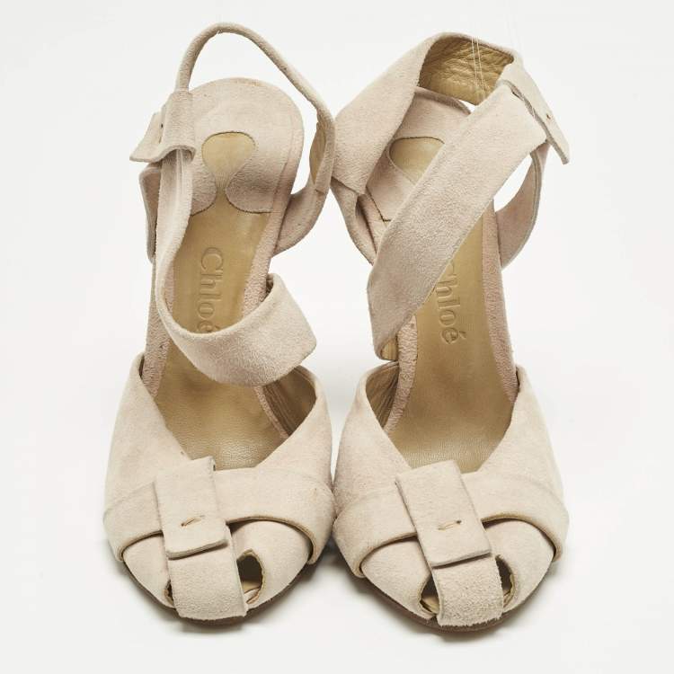 Pre Owned Chloe Beige Suede Strappy Slingback Pumps Size 37