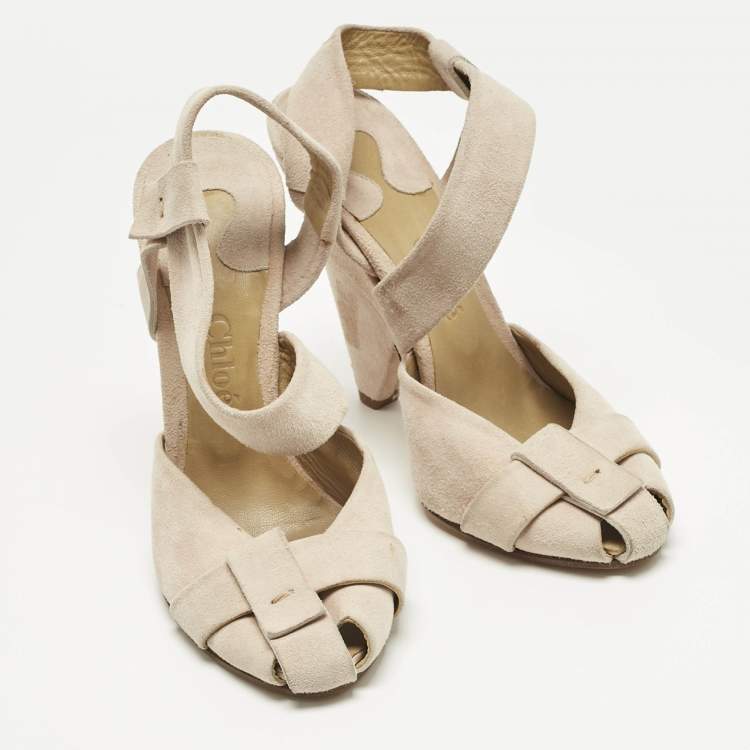 Pre Owned Chloe Beige Suede Strappy Slingback Pumps Size 37