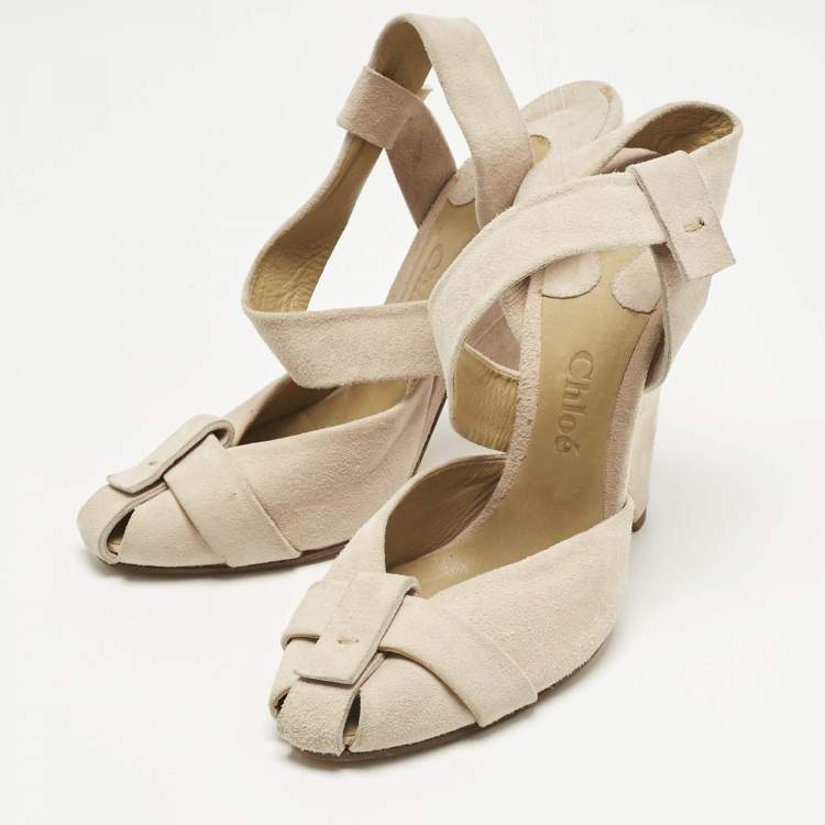 Pre Owned Chloe Beige Suede Strappy Slingback Pumps Size 37