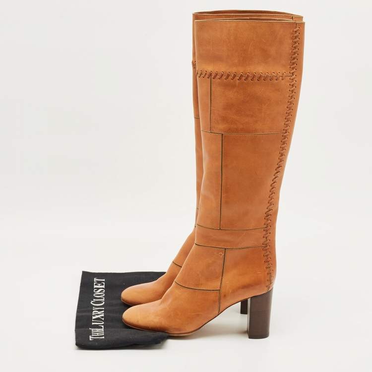 Pre Owned Chloe Brown Leather Knee Length Boots Size 36.5