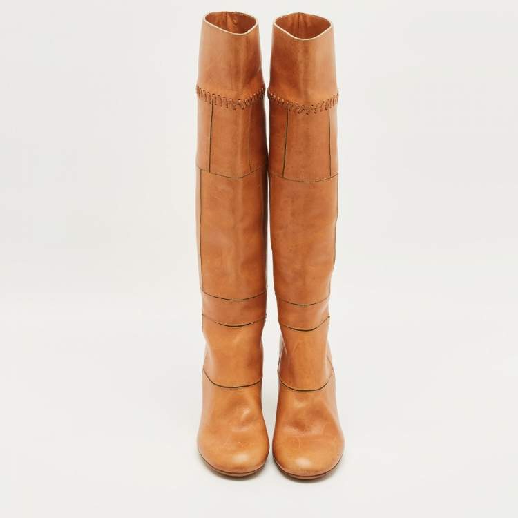 Pre Owned Chloe Brown Leather Knee Length Boots Size 36.5