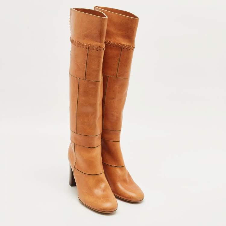 Pre Owned Chloe Brown Leather Knee Length Boots Size 36.5