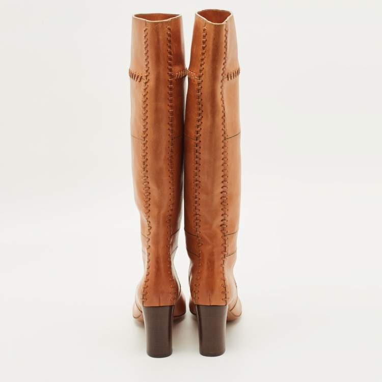 Pre Owned Chloe Brown Leather Knee Length Boots Size 36.5