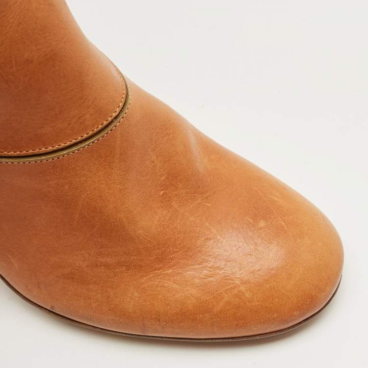 Pre Owned Chloe Brown Leather Knee Length Boots Size 36.5