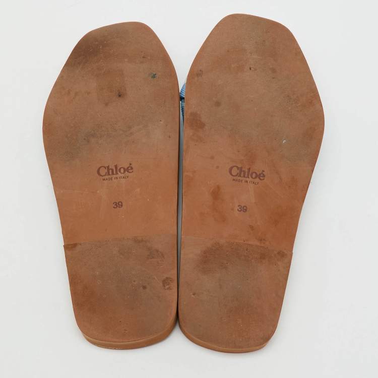 Pre Owned Chloe Blue Canvas Woody Flat Slide Sandals Size 39