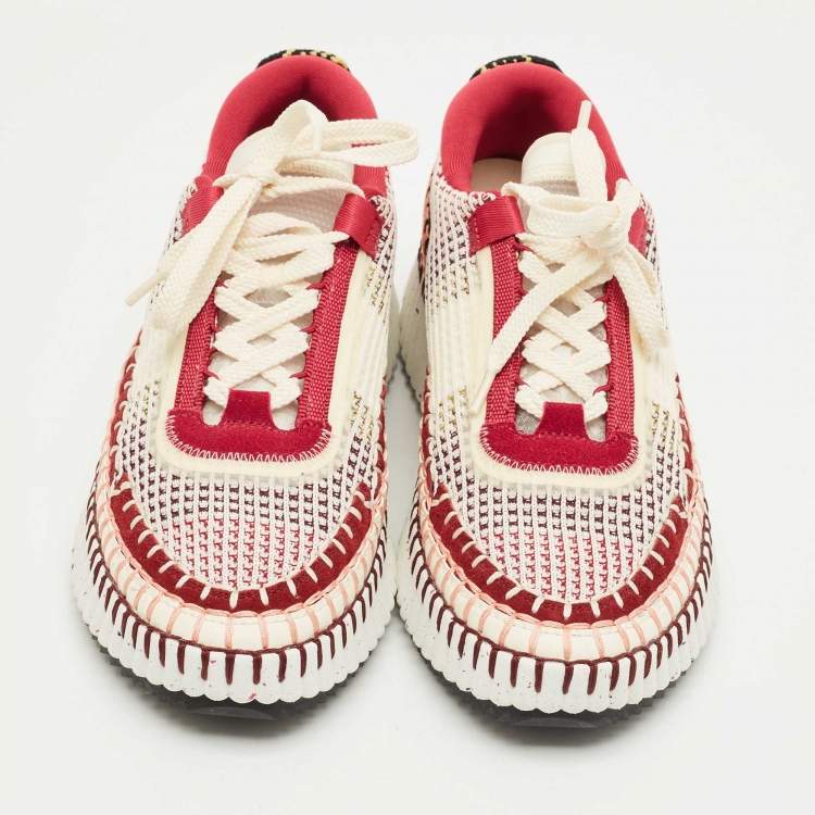 Pre Owned Chloe Multicolor Knit Fabric and Suede Nama Sneakers Size 38