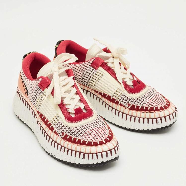 Pre Owned Chloe Multicolor Knit Fabric and Suede Nama Sneakers Size 38