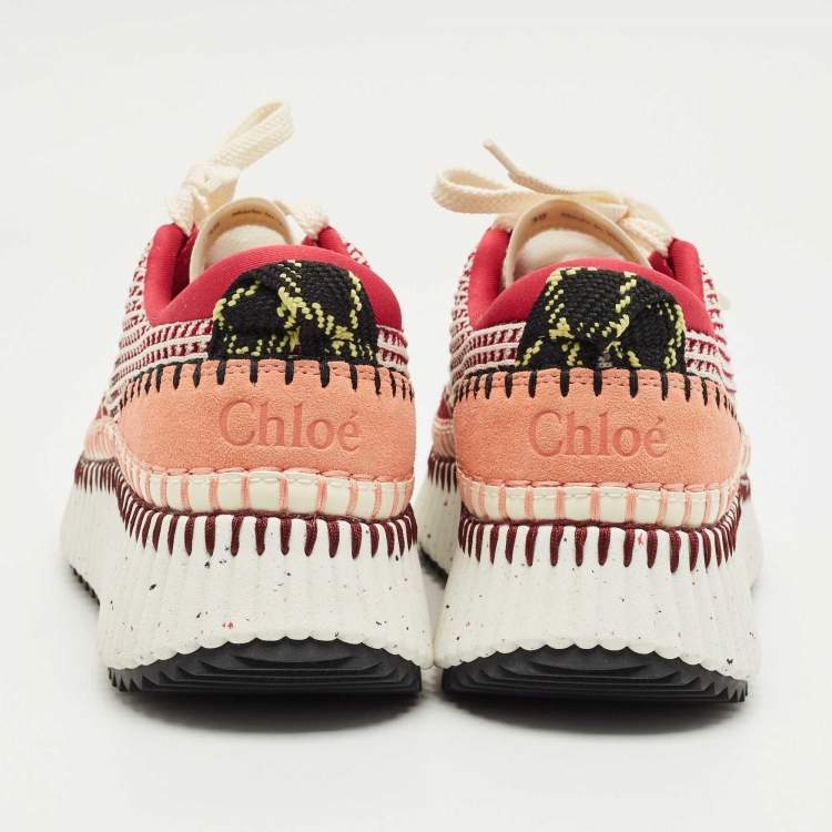 Pre Owned Chloe Multicolor Knit Fabric and Suede Nama Sneakers Size 38
