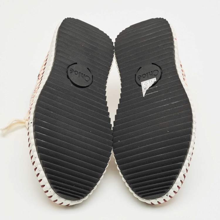 Pre Owned Chloe Multicolor Knit Fabric and Suede Nama Sneakers Size 38