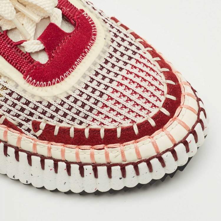 Pre Owned Chloe Multicolor Knit Fabric and Suede Nama Sneakers Size 38