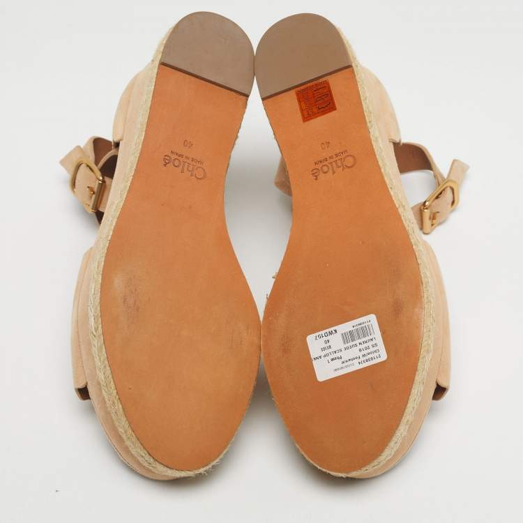 Pre Owned Chloé Beige Suede Scalloped Lauren Flatform Sandals Size 40